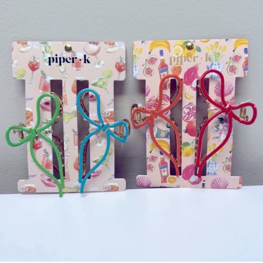 Set of 4 Piper K Hair Bow Claw Clips in Blue, Green, Red, and Orange, New!